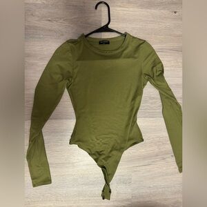 Naked Wardrobe Long Sleeve Olive Bodysuit.
